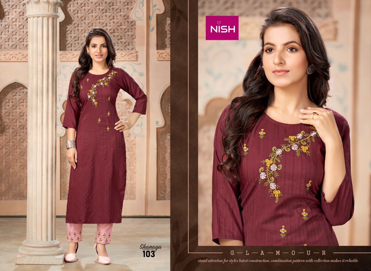 Nish Shanaya New Ethnic Wear Chinon Kurti With Pant Collection